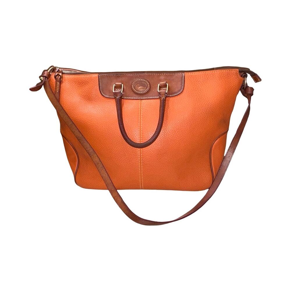Dooney & Bourke Orange All Pebble Brown Trim Leather Large Satchel Bag